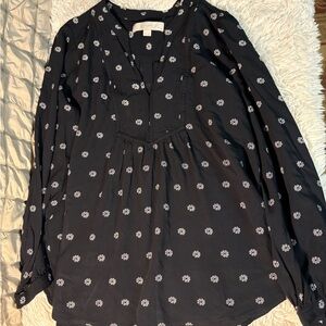 LOFT Black and White Floral Blouse